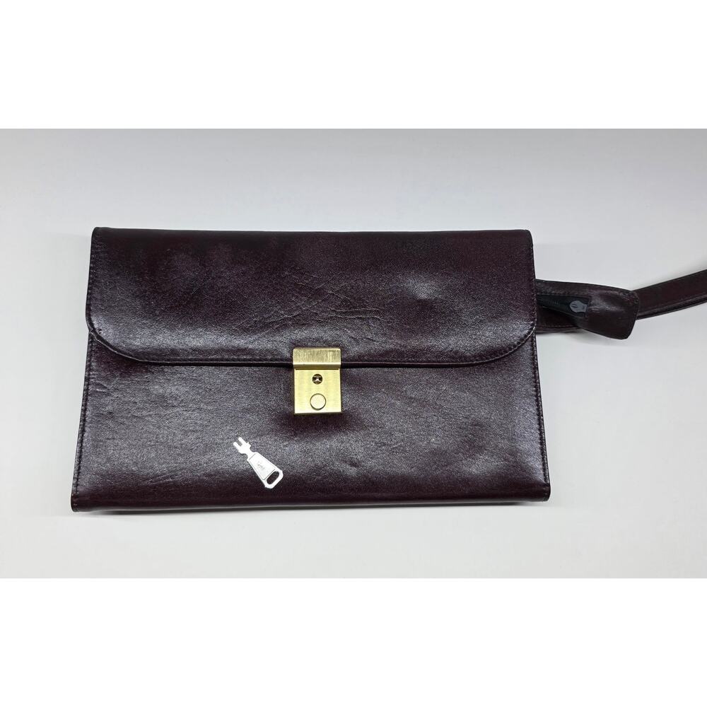 Pecari Leather Organizer Clutch Brown Lock Closure Wristlet 10x6